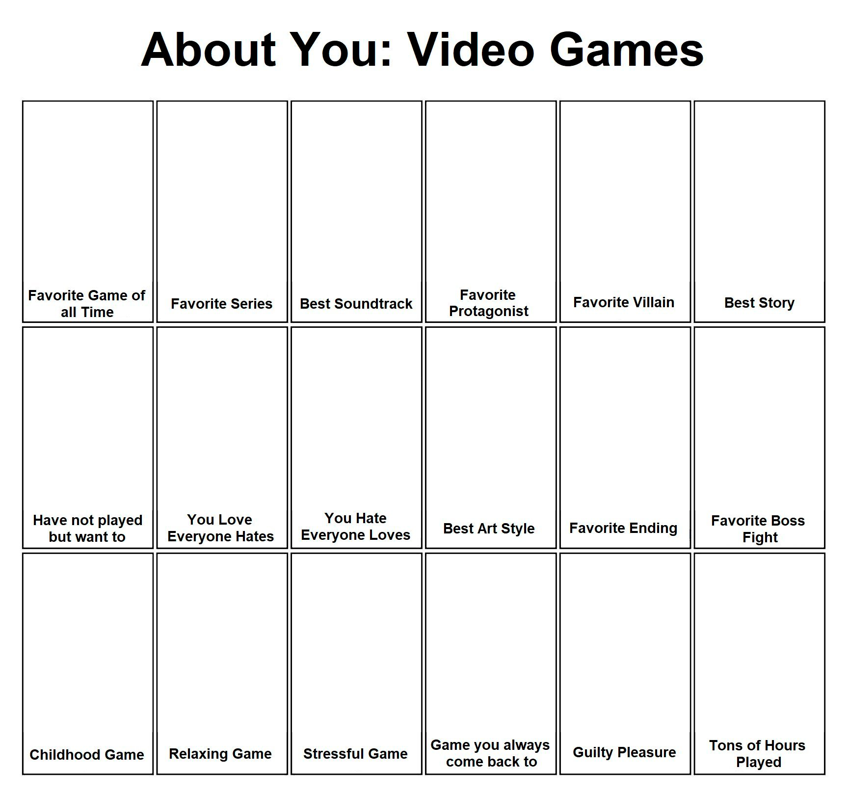 About you : video games Blank Meme Template