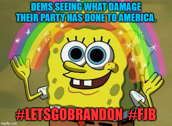 Imagination Spongebob | DEMS SEEING WHAT DAMAGE THEIR PARTY HAS DONE TO AMERICA. #LETSGOBRANDON  #FJB | image tagged in memes,imagination spongebob | made w/ Imgflip meme maker