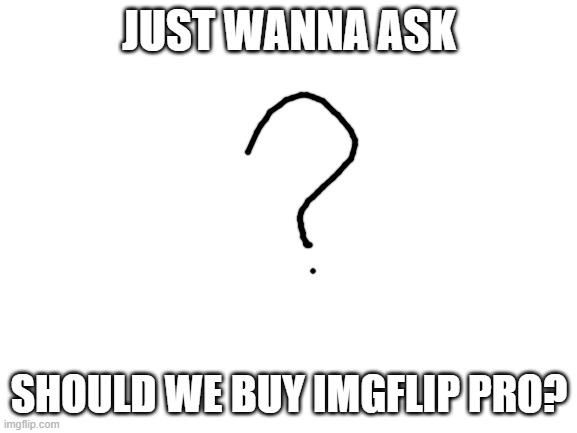 Just wanna ask (mod note: only if you got stonks) | JUST WANNA ASK; SHOULD WE BUY IMGFLIP PRO? | image tagged in blank white template | made w/ Imgflip meme maker