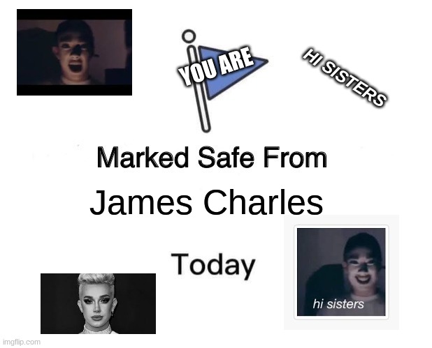 You are marked safe from | YOU ARE; HI SISTERS; James Charles | image tagged in memes,marked safe from | made w/ Imgflip meme maker