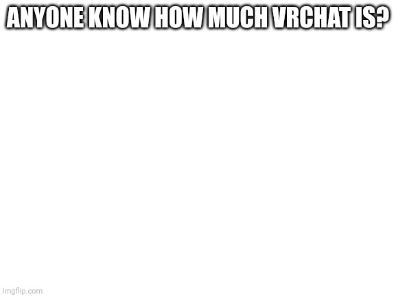 Legit question. I'm too burnt out from the stuff this morning to look it up | ANYONE KNOW HOW MUCH VRCHAT IS? | image tagged in blank white template | made w/ Imgflip meme maker