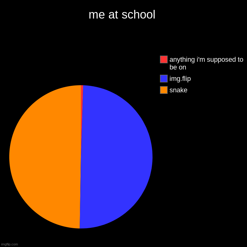me at school | snake, img.flip, anything i'm supposed to be on | image tagged in charts,pie charts | made w/ Imgflip chart maker
