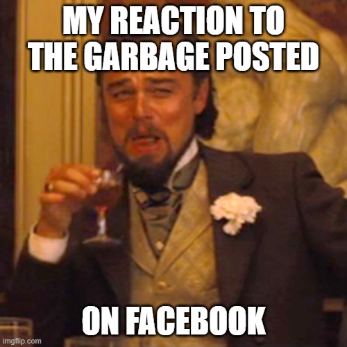 Laughing Leo Meme | MY REACTION TO THE GARBAGE POSTED; ON FACEBOOK | image tagged in memes,laughing leo | made w/ Imgflip meme maker