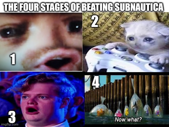 About to beat the game myself actually | THE FOUR STAGES OF BEATING SUBNAUTICA; 2; 1; 4; 3 | image tagged in blank white template | made w/ Imgflip meme maker