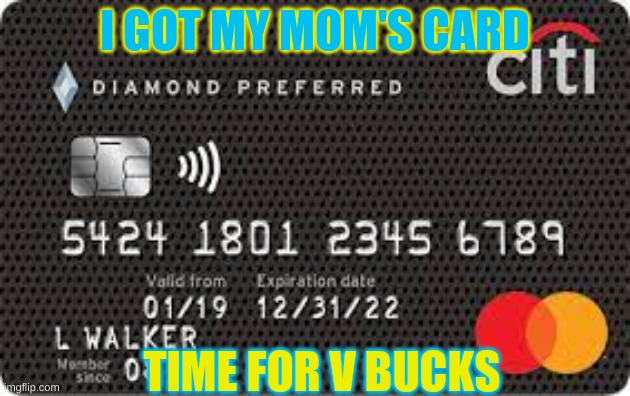 i got my money | I GOT MY MOM'S CARD; TIME FOR V BUCKS | image tagged in funny memes | made w/ Imgflip meme maker