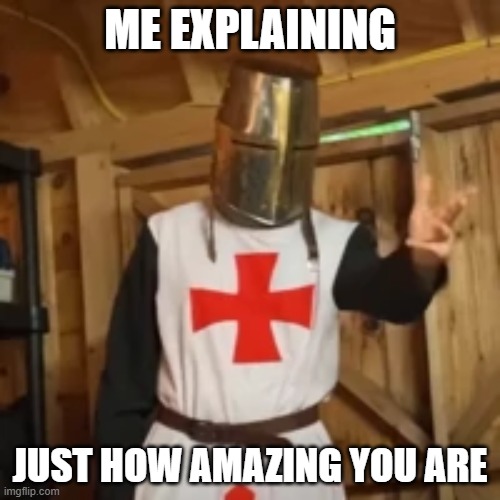 explain crusader | ME EXPLAINING; JUST HOW AMAZING YOU ARE | image tagged in explain crusader | made w/ Imgflip meme maker