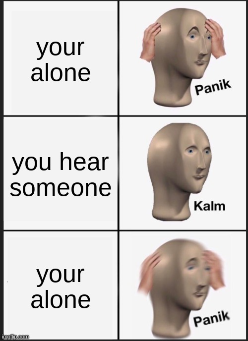 Panik Kalm Panik | your alone; you hear someone; your alone | image tagged in memes,panik kalm panik | made w/ Imgflip meme maker