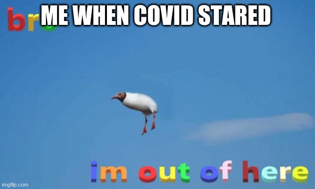 bro im out of here | ME WHEN COVID STARED | image tagged in bro im out of here | made w/ Imgflip meme maker