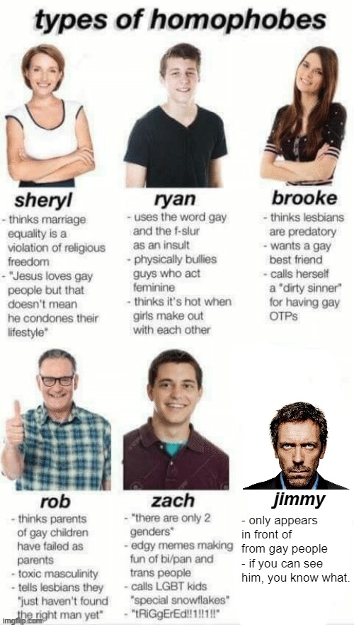 DR HOUSE | jimmy; - only appears in front of from gay people
- if you can see him, you know what. | made w/ Imgflip meme maker