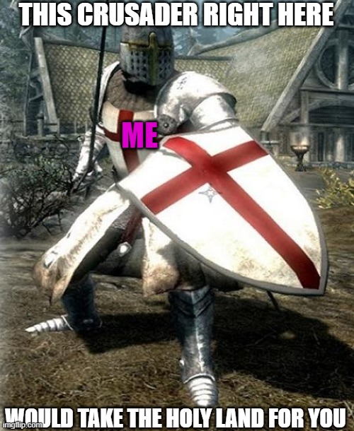 i would fr | THIS CRUSADER RIGHT HERE; ME; WOULD TAKE THE HOLY LAND FOR YOU | image tagged in crusader battle stance | made w/ Imgflip meme maker