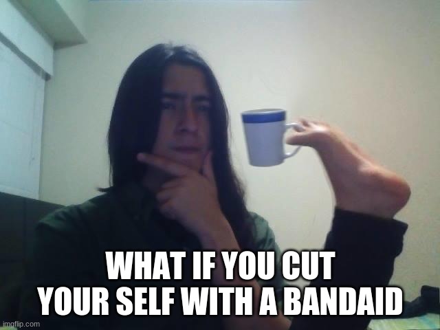 WHAT IF YOU CUT YOUR SELF WITH A BANDAID | image tagged in what | made w/ Imgflip meme maker