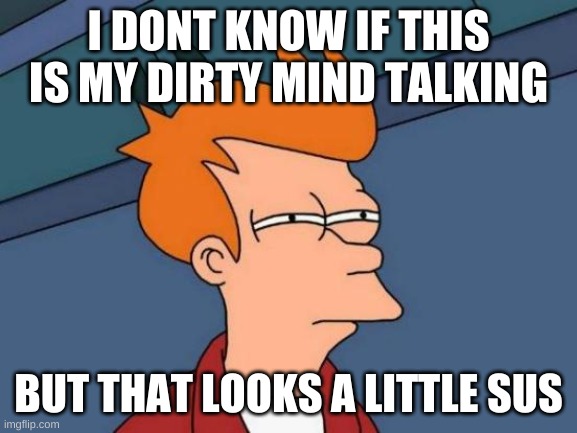 Futurama Fry Meme | I DONT KNOW IF THIS IS MY DIRTY MIND TALKING BUT THAT LOOKS A LITTLE SUS | image tagged in memes,futurama fry | made w/ Imgflip meme maker