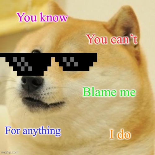 You just can’t | You know; You can’t; Blame me; For anything; I do | image tagged in memes,doge | made w/ Imgflip meme maker