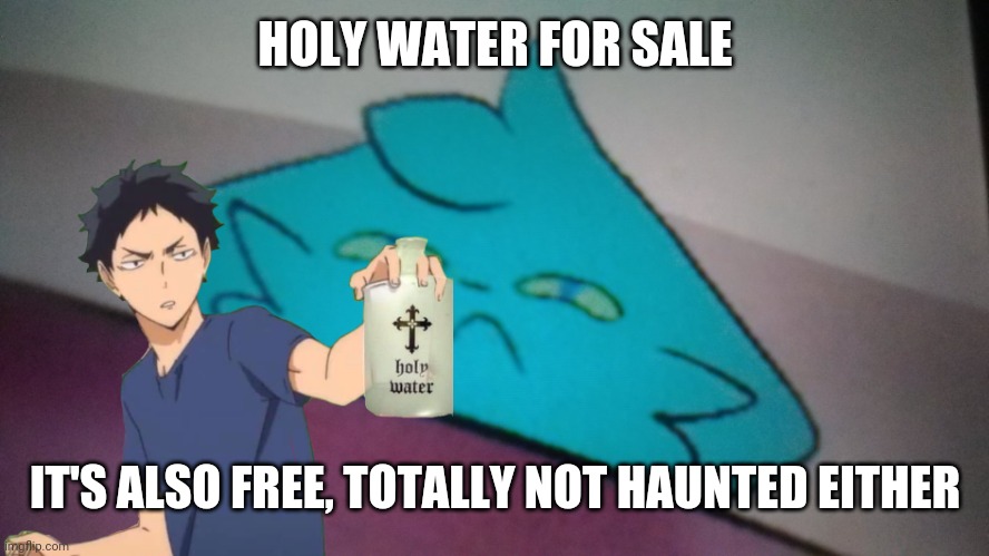 RetroFurry concerned | HOLY WATER FOR SALE IT'S ALSO FREE, TOTALLY NOT HAUNTED EITHER | image tagged in retrofurry concerned | made w/ Imgflip meme maker