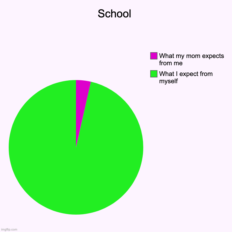 School... | School | What I expect from myself, What my mom expects from me | image tagged in charts,pie charts | made w/ Imgflip chart maker