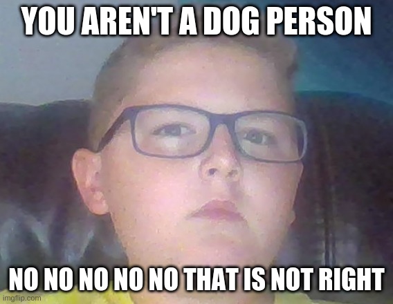 YOU AREN'T A DOG PERSON; NO NO NO NO NO THAT IS NOT RIGHT | image tagged in memes | made w/ Imgflip meme maker