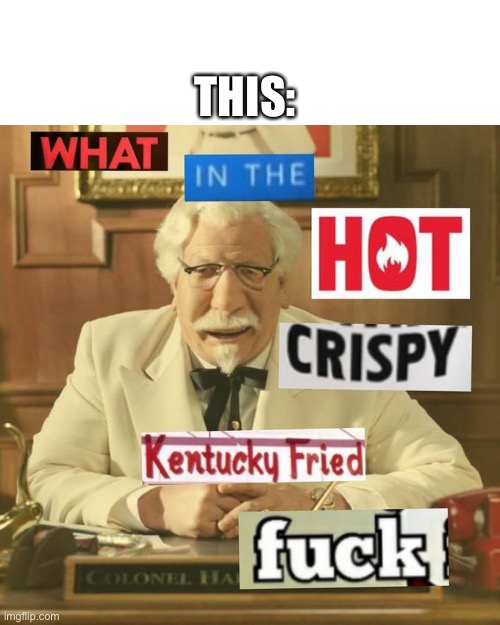 What in the hot crispy kentucky fried frick | THIS: | image tagged in what in the hot crispy kentucky fried frick | made w/ Imgflip meme maker