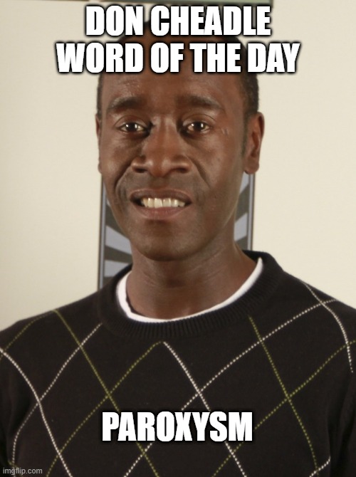 don cheadle word of the day | DON CHEADLE WORD OF THE DAY; PAROXYSM | image tagged in don cheadle word of the day | made w/ Imgflip meme maker