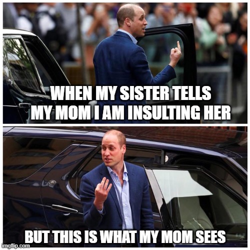 Meeme 2 | WHEN MY SISTER TELLS MY MOM I AM INSULTING HER; BUT THIS IS WHAT MY MOM SEES | image tagged in funny memes | made w/ Imgflip meme maker
