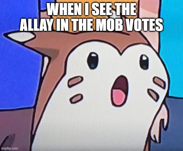 vote the allay plz, it would give noteblocks a use in survival | WHEN I SEE THE ALLAY IN THE MOB VOTES | image tagged in suprised furret | made w/ Imgflip meme maker