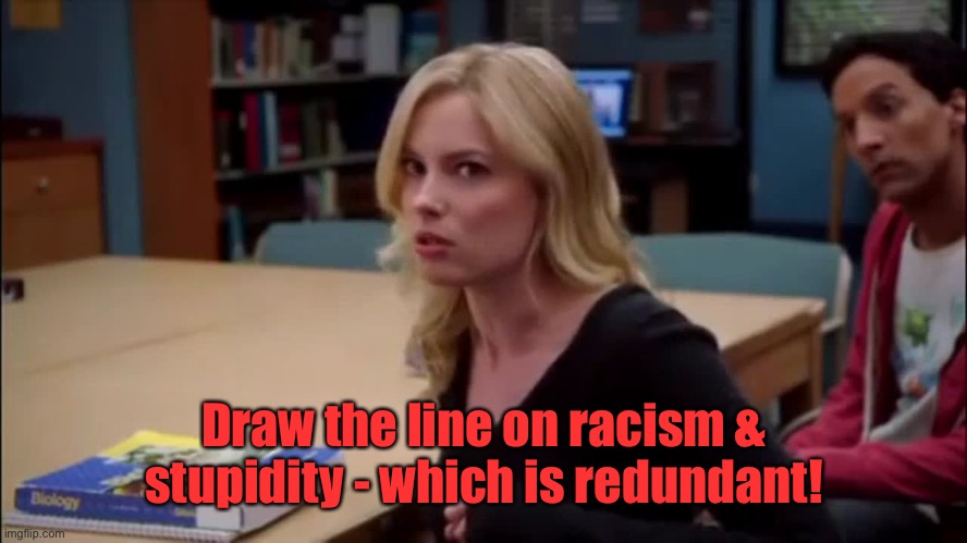 Draw the line | Draw the line on racism & stupidity - which is redundant! | image tagged in draw the line | made w/ Imgflip meme maker