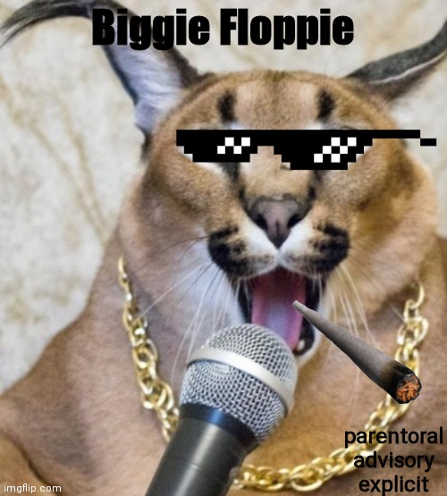 Big Floppa's New Album! Biggie Floppie | Biggie Floppie; parentoral advisory explicit | image tagged in big floppa the rapper | made w/ Imgflip meme maker