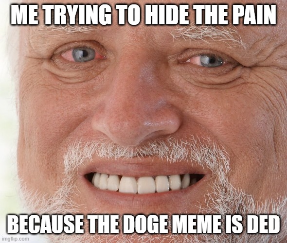 It hurts too much for humans to handle | ME TRYING TO HIDE THE PAIN; BECAUSE THE DOGE MEME IS DED | image tagged in hide the pain harold | made w/ Imgflip meme maker
