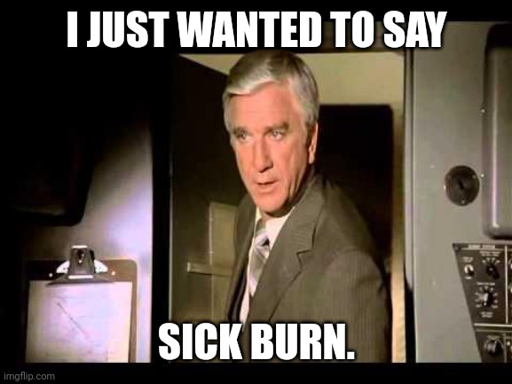 Leslie Nielsen | I JUST WANTED TO SAY SICK BURN. | image tagged in leslie nielsen | made w/ Imgflip meme maker