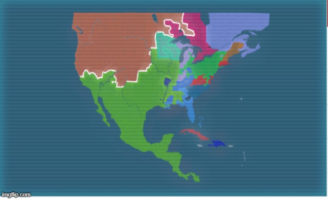 the large orange is Montana(me) and the big green is Nuevo Leon (My ally) | image tagged in conflict of nations,war,map,alternate reality | made w/ Imgflip meme maker