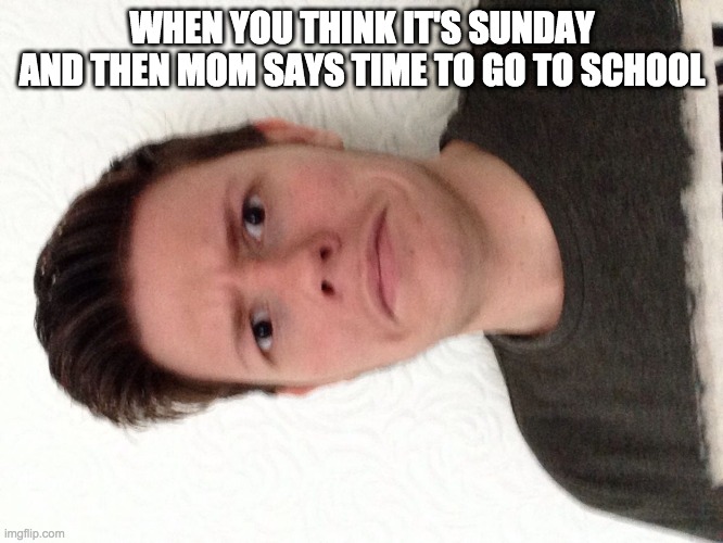 #me | WHEN YOU THINK IT'S SUNDAY AND THEN MOM SAYS TIME TO GO TO SCHOOL | image tagged in a random meme | made w/ Imgflip meme maker