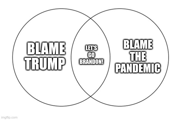 Psaki Playbook | LET'S GO BRANDON! BLAME THE PANDEMIC; BLAME TRUMP | image tagged in venn diagram,fjb,let's go brandon | made w/ Imgflip meme maker