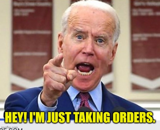 Joe Biden no malarkey | HEY! I'M JUST TAKING ORDERS. | image tagged in joe biden no malarkey | made w/ Imgflip meme maker