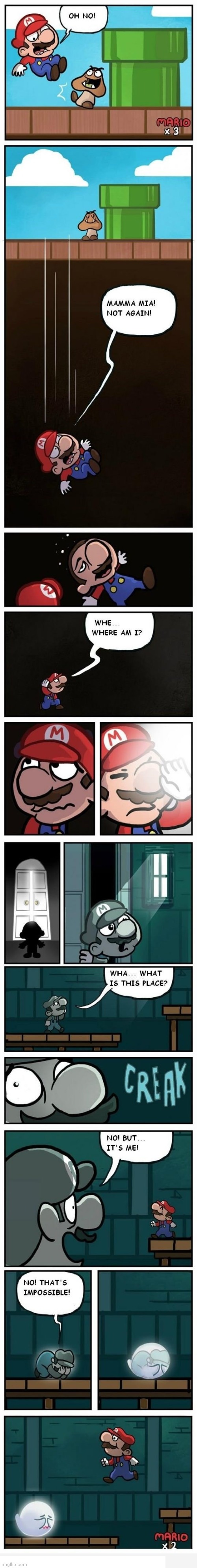 MARIO BECOMES A SPOOKY BOO | image tagged in super mario bros,boo,spooky,spooktober,comics/cartoons | made w/ Imgflip meme maker
