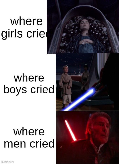 i cried when han solo died | where girls cried; where boys cried; where men cried | image tagged in funny,sad,star wars,memes,han solo,order 66 | made w/ Imgflip meme maker