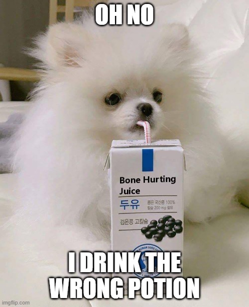 Ow my femur | OH NO; I DRINK THE WRONG POTION | image tagged in bone hurting juice | made w/ Imgflip meme maker