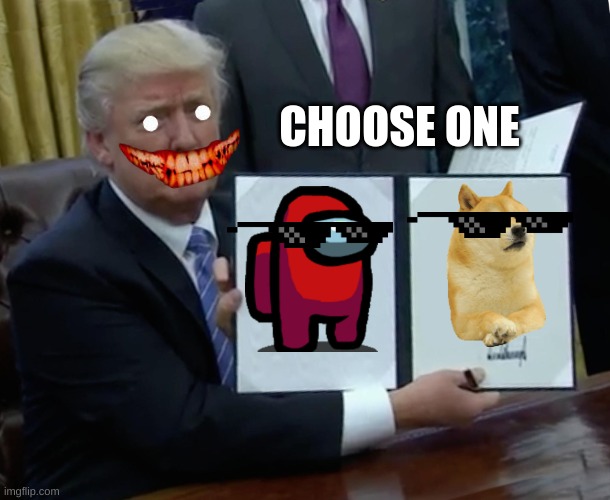 Trump Bill Signing | CHOOSE ONE | image tagged in memes,trump bill signing | made w/ Imgflip meme maker