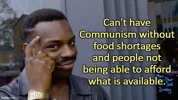 Roll Safe Think About It Meme | Can't have Communism without food shortages and people not being able to afford what is available. | image tagged in memes,roll safe think about it | made w/ Imgflip meme maker