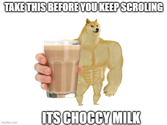 Take this | TAKE THIS BEFORE YOU KEEP SCROLING; ITS CHOCCY MILK | image tagged in blank white template,choccy milk | made w/ Imgflip meme maker