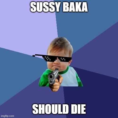 Success Kid Meme | SUSSY BAKA; SHOULD DIE | image tagged in memes,success kid | made w/ Imgflip meme maker