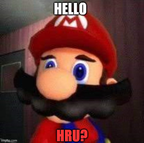 Stupid Mario |  HELLO; HRU? | image tagged in stupid mario | made w/ Imgflip meme maker