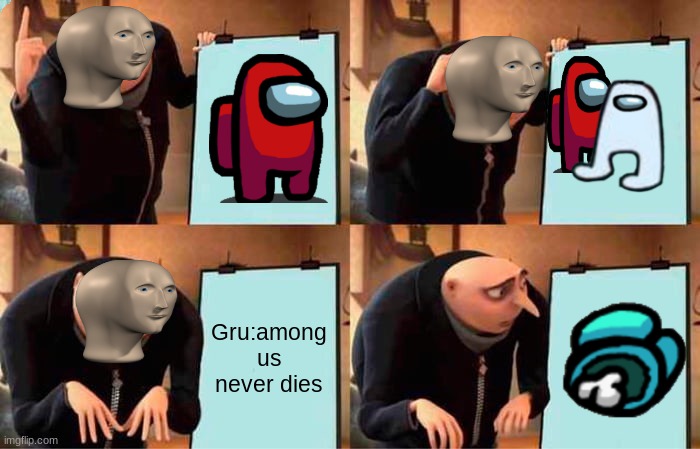 Gru's foolproof plan | Gru:among us never dies | image tagged in memes,gru's plan,among us,meme man | made w/ Imgflip meme maker