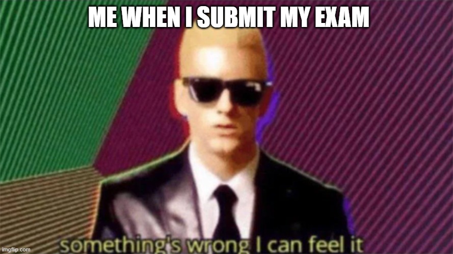 I know something is worng | ME WHEN I SUBMIT MY EXAM | image tagged in something's wrong i can feel it | made w/ Imgflip meme maker