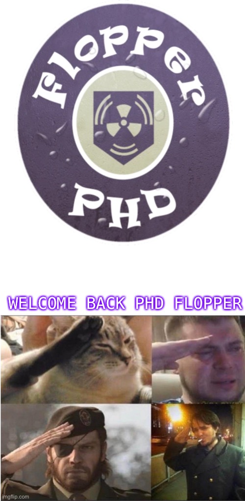 Welcome back phd flopper | WELCOME BACK PHD FLOPPER | image tagged in the group salute,phd,call of duty,salute,welcome | made w/ Imgflip meme maker