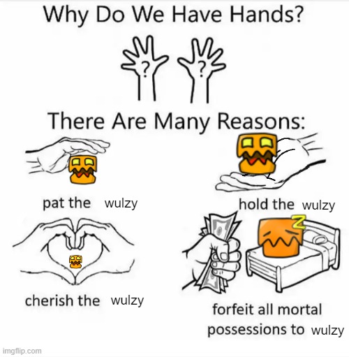 Why do we have hands? (all blank) | wulzy; wulzy; wulzy; wulzy | image tagged in why do we have hands all blank | made w/ Imgflip meme maker