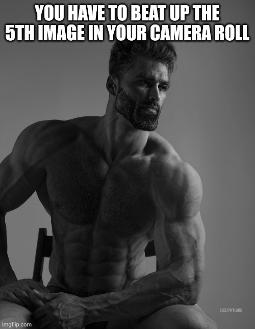 Giga Chad | YOU HAVE TO BEAT UP THE 5TH IMAGE IN YOUR CAMERA ROLL | image tagged in giga chad | made w/ Imgflip meme maker