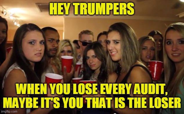 That feeling of insecurity you hate, there's a reason you have it | HEY TRUMPERS; WHEN YOU LOSE EVERY AUDIT, MAYBE IT'S YOU THAT IS THE LOSER | image tagged in awkward party,biden won | made w/ Imgflip meme maker