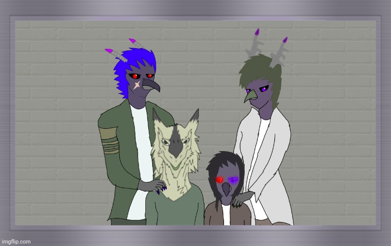 I got bored so I drew my feathersona's family in the future. And well I opt out of pansexual-kitty 's challenge. | made w/ Imgflip meme maker