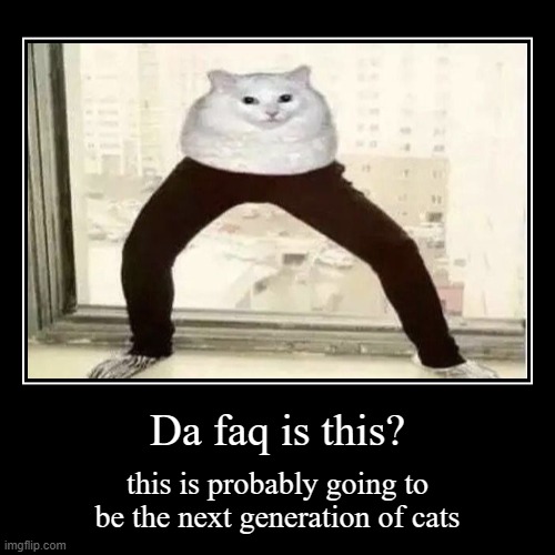 Da faq is this | image tagged in funny,demotivationals,cursed image,cats | made w/ Imgflip demotivational maker