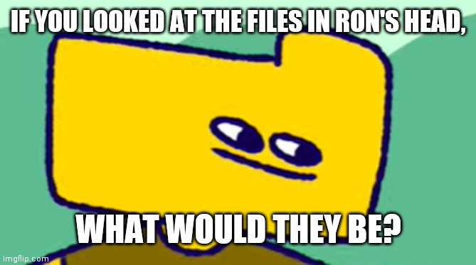 His head's a folder! | IF YOU LOOKED AT THE FILES IN RON'S HEAD, WHAT WOULD THEY BE? | image tagged in ron stare | made w/ Imgflip meme maker