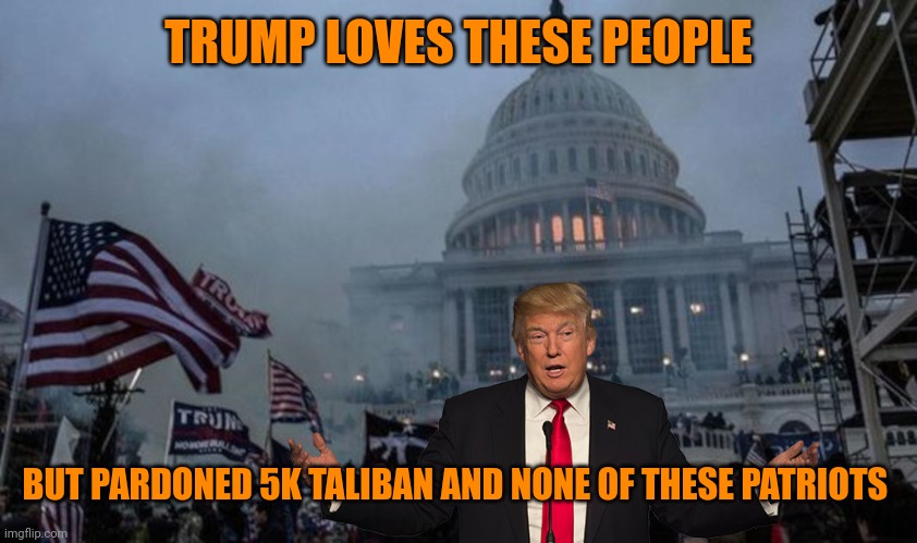 Things that make you go hmmmm | TRUMP LOVES THESE PEOPLE; BUT PARDONED 5K TALIBAN AND NONE OF THESE PATRIOTS | image tagged in misconstrued coup | made w/ Imgflip meme maker